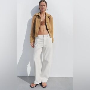 Zara white low rise wide leg barrel jeans denim pants. Trouser waist